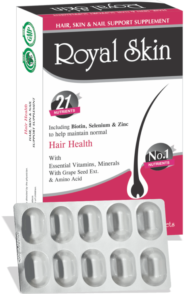 Royal Skin helps maintain healthy hair, skin, and nails.