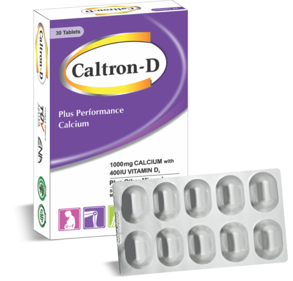 Caltron contains CALCIUM, VITAMIN D3, and other minerals. it supports healthy bones & muscles